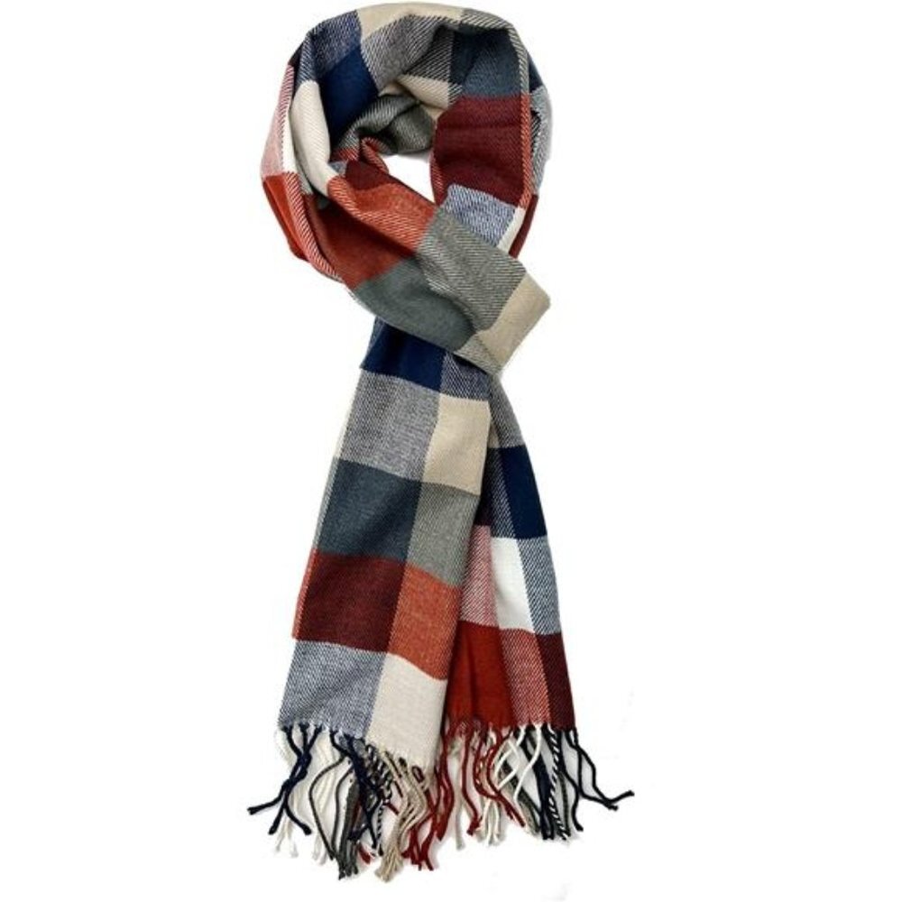 Plum Feathers Plaid Check and Solid Cashmere Feel Winter Scarf